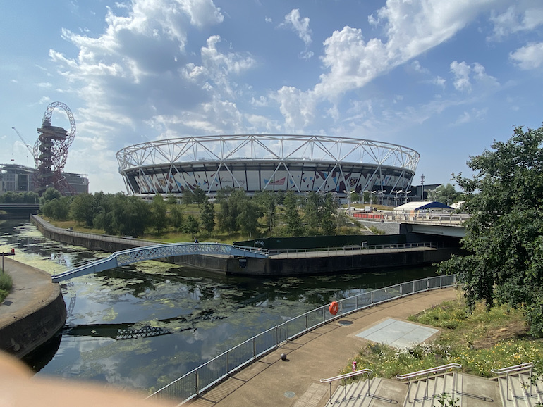 London Stadium along with orbit waterway at Queen Elizabeth Olympic Park. Photo Credit: © Sarah Woods. 