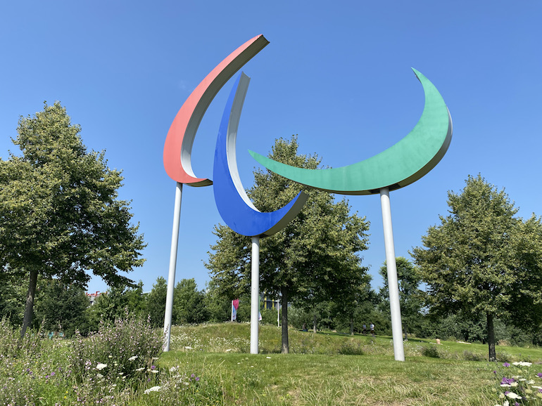 Agitos Paralympic symbol at Queen Elizabeth Olympic Park in London. Photo Credit: © Sarah Woods.