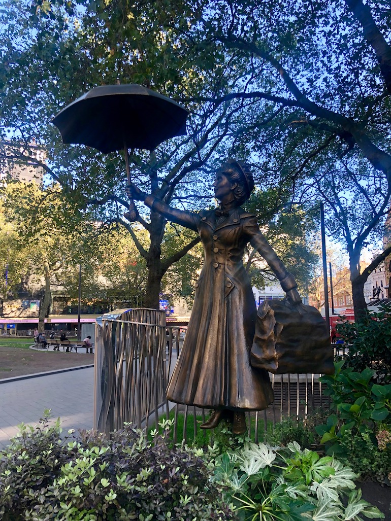 Bronze statue of Mary Poppins in Leicester Square in London. Photo Credit: © Ursula Petula Barzey.
