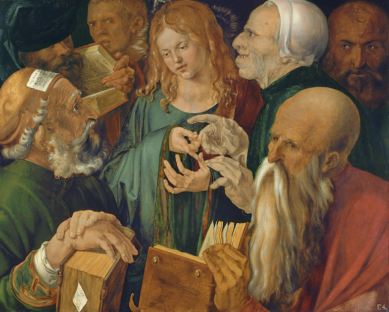 Christ among the Doctors oil on panel by Albrecht Dürer 1506. Photo Credit: © © Museo Thyssen-Bornemisza, Madrid via National Gallery in London.