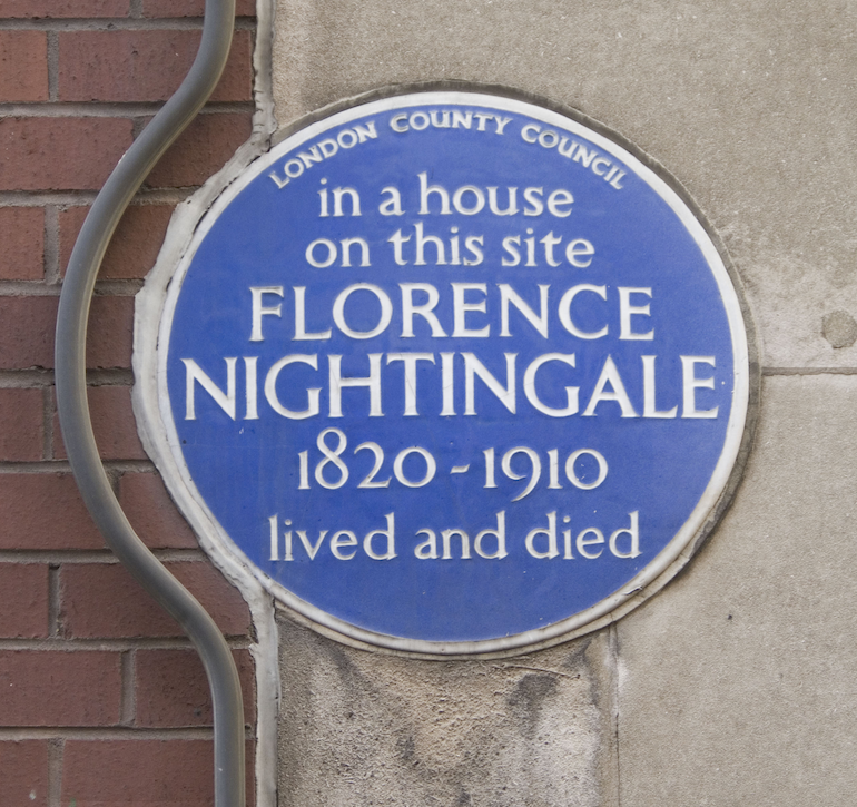 Florence Nightingale blue plaque at 10 South Street, Mayfair, London. Photo Credit: © English Heritage. 