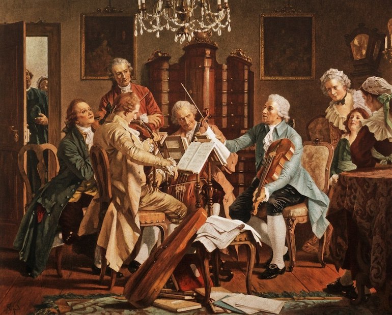 Joseph Haydn Playing Quartets. Photo Credit: © Public Domain via Wikimedia Commons.