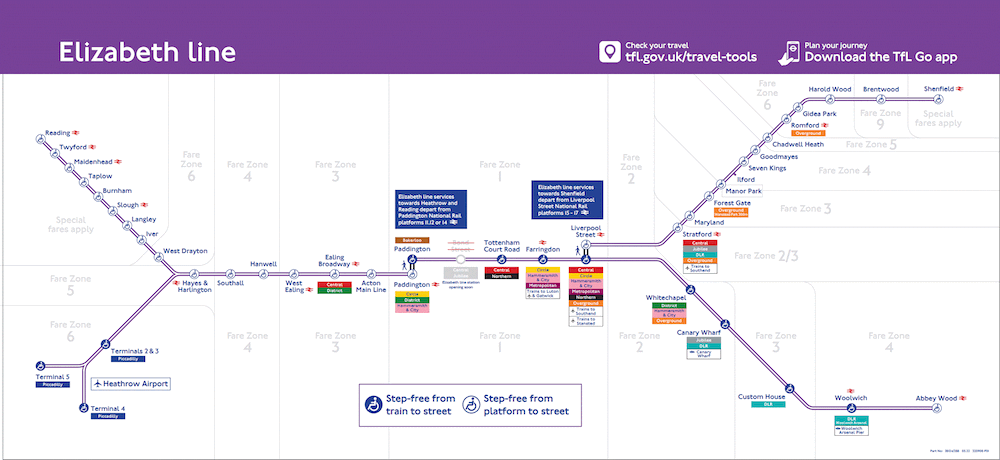 Map of the Elizabeth Line stops in London. Photo Credit: © Transport for London.