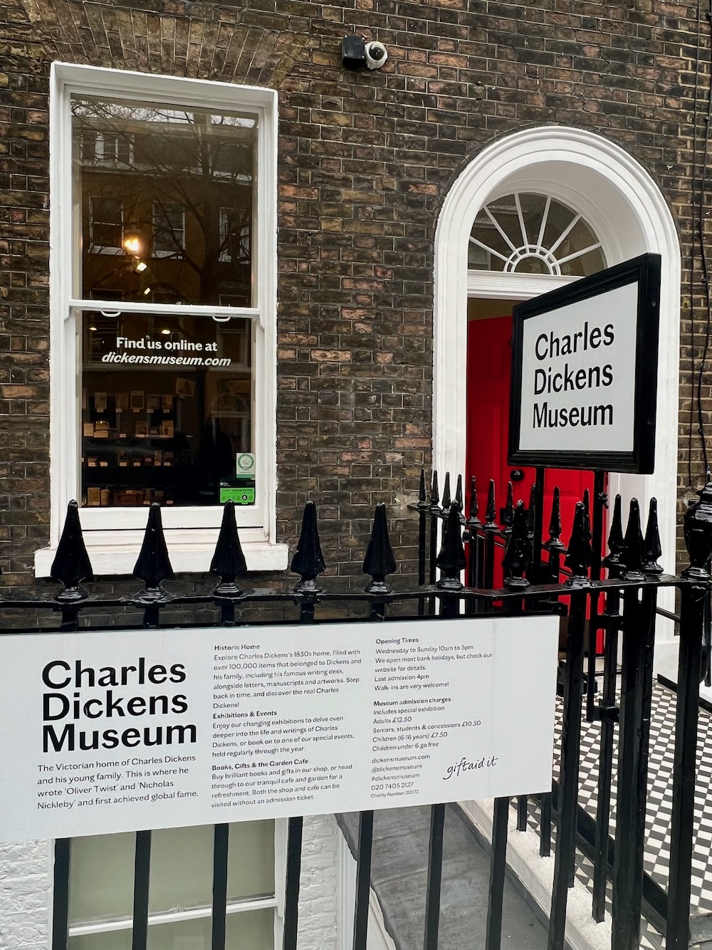 Entrance to Charles Dickens Museum in London. Photo Credit: © Ursula Petula Barzey.