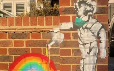 NHS Blue Rainbow Boy by Croydon street artist Chris Shea. Photo Credit: © Ursula Petula Barzey.