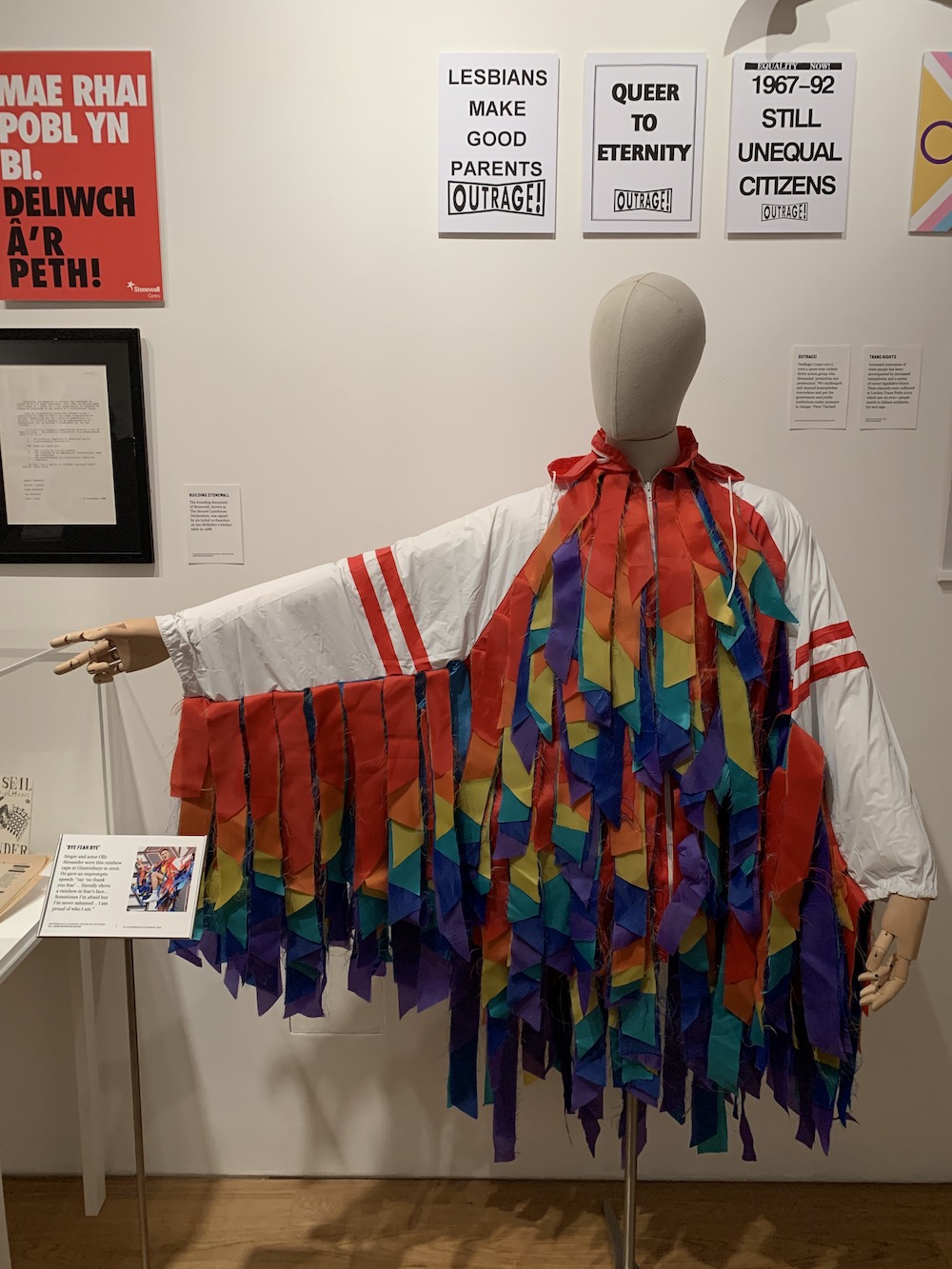 Rainbow cape worn by singer Olly Alexander. Photo Credit: © Ric Morris.
