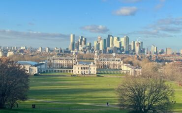 View of the Greenwich Park, Old Royal Naval College and Canary Wharf from the Royal Observatory Greenwich. Photo Credit: © Ursula Petula Barzey.