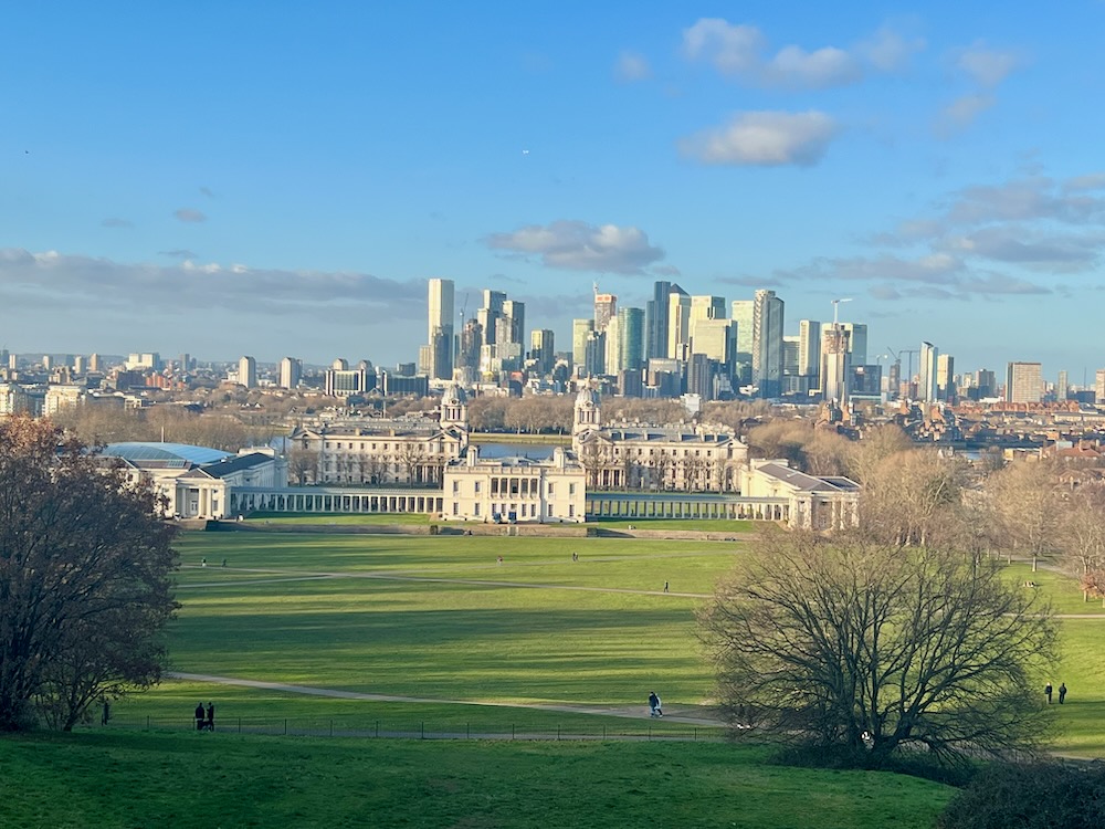 View of the Greenwich Park, Old Royal Naval College and Canary Wharf from the Royal Observatory Greenwich. Photo Credit: © Ursula Petula Barzey.