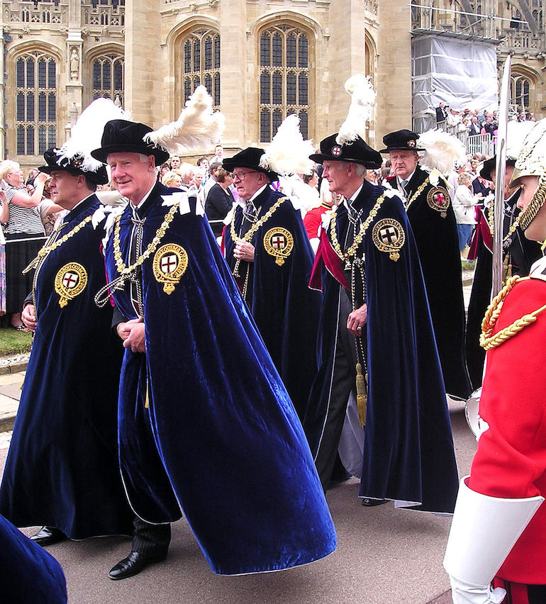 Knights Companion of the Most Noble Order of the Garter, in procession to St George's Chapel, Windsor Castle for the annual service of the Order of the Garter. Photo Credit: © Philip Allfrey via Wikimedia Commons.