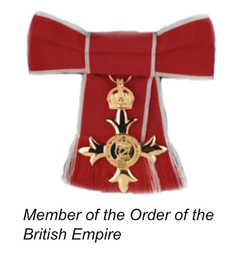 UK Honour System: Member of the Order of the British Empire. Photo Credit: © UK Cabinet Office.