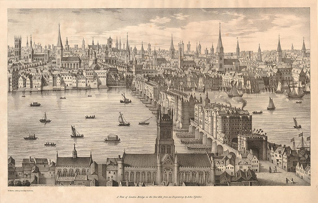 A View of London Bridge in the Year 1616, from an Engraving by John Vischer. Photo Credit: © © The Trustees of the British Museum, released as CC BY-NC-SA 4.0.