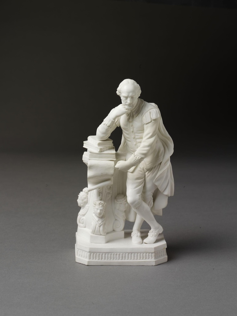 Figure of Shakespeare in biscuit soft-paste porcelain. Photo Credit: © Victoria & Albert Museum.