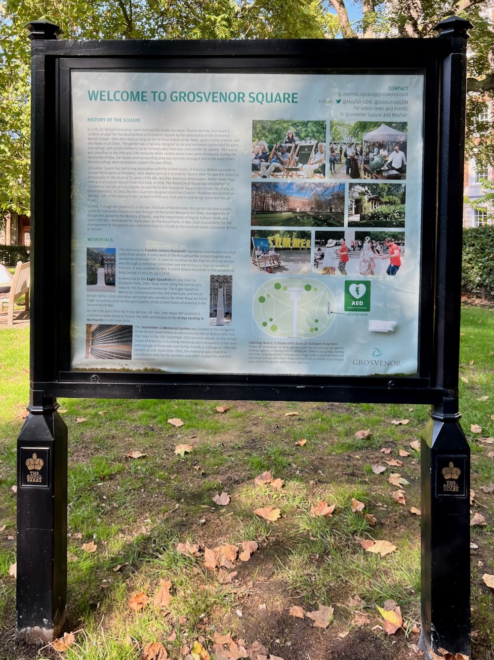 Welcome to Grosvenor Square in London. Photo Credit: © Ursula Petula Barzey.