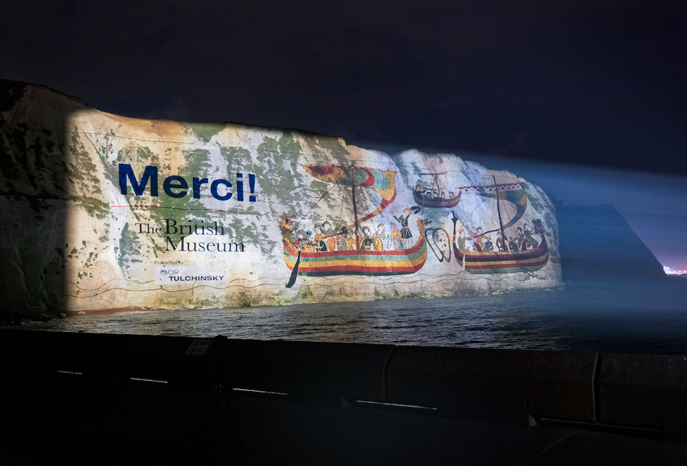 Bayeux Tapestry Cliffs of Dover thank you. Photo Credit: © The Trustees of the British Museum.