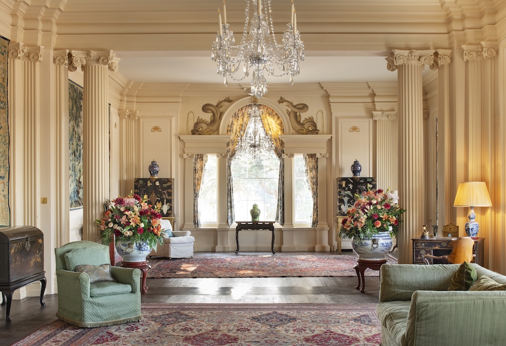 Trent Park House of Secrets, the Drawing Room with Rex Whistler's murals flanking the Venetian windows. Photo Credit: © James O. Davies.